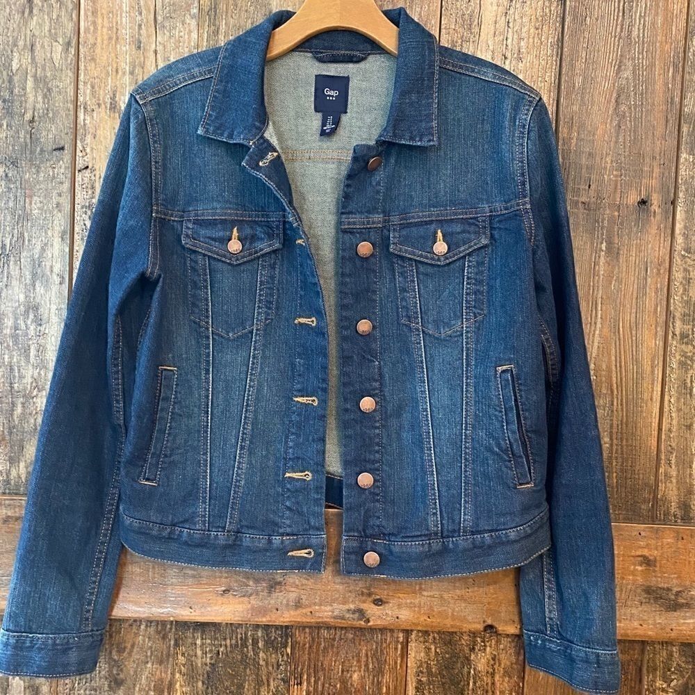 GAP Sz S Classic Blue Denim Copper Buttons Western Rustic Cowboy Jacket - Picture 2 of 7